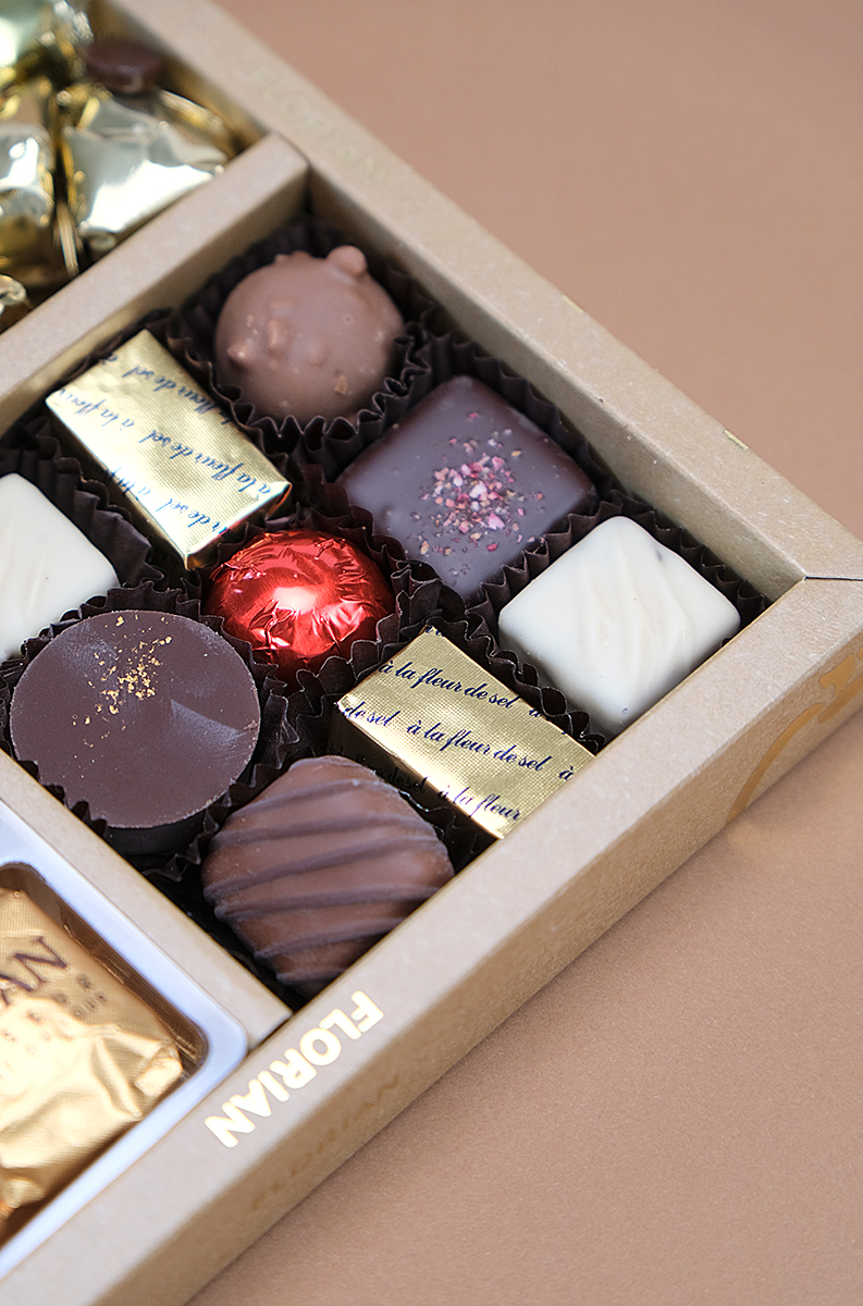 Coffret cadeau chocolat, marrons glacés, truffes et calissons - Confiserie Florian