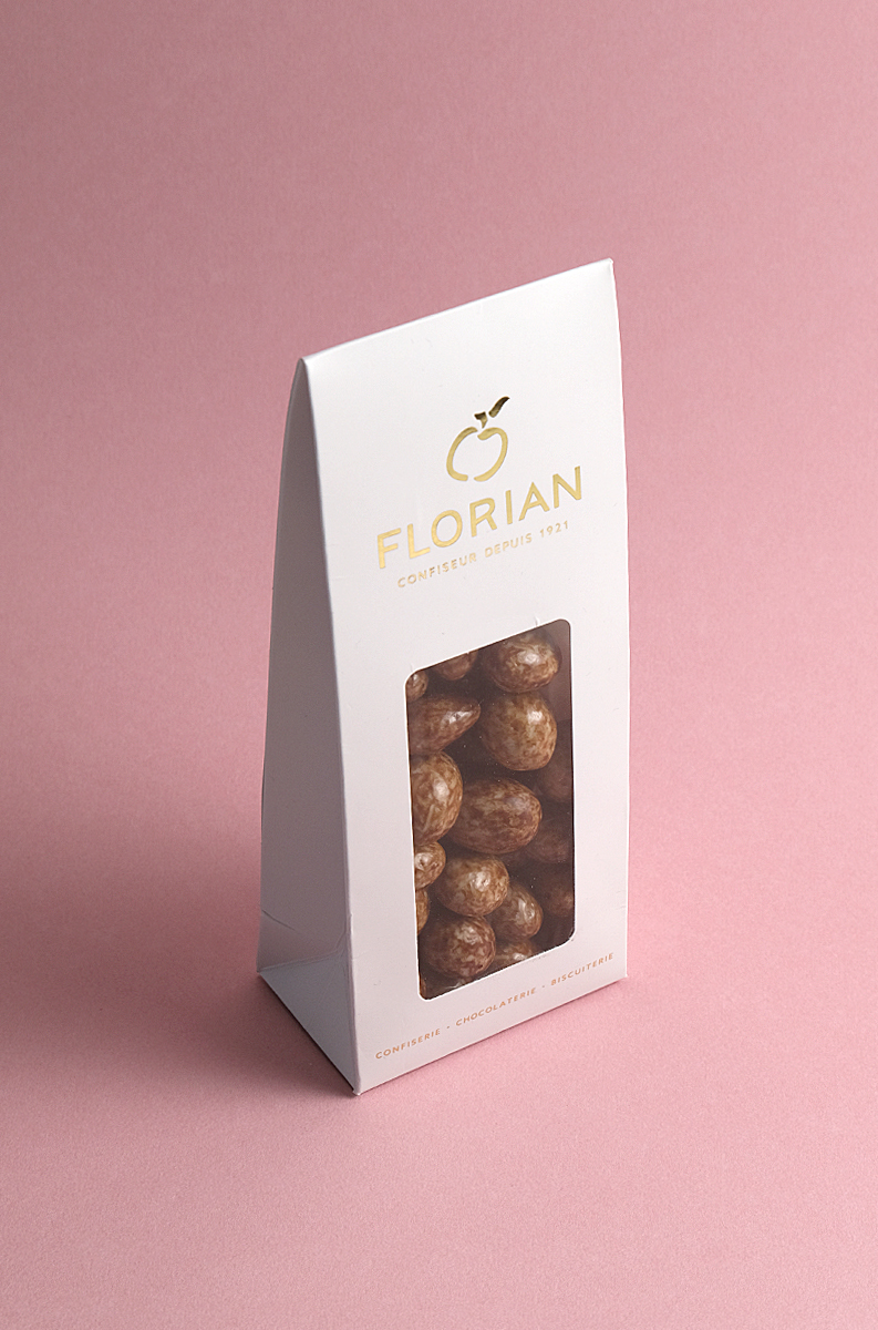 Amandes lait caramel et fleur de sel en étui - Confiserie Florian